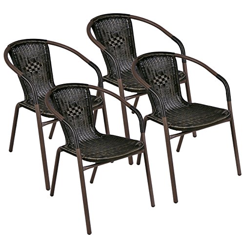 Nexos 4er Set Bistrostuhl Stapelstuhl Balkonstuhl Poly Rattan Gartenstuhl Terrasse Stuhl braun von Nexos Trading