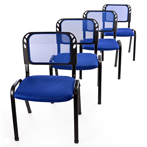 Nexos Trading 4er Set Bürostuhl Konferenzstuhl Besucherstuhl blau gepolsterte Sitzfläche stapelbar 52,5 x 45 x 80 cm Stapelstuhl Metallrahmen schwarz von Nexos Trading