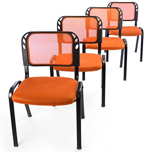 Nexos Trading 4er Set Bürostuhl Konferenzstuhl Besucherstuhl orange gepolsterte Sitzfläche stapelbar 52,5 x 45 x 80 cm Stapelstuhl Metallrahmen schwarz von Nexos Trading