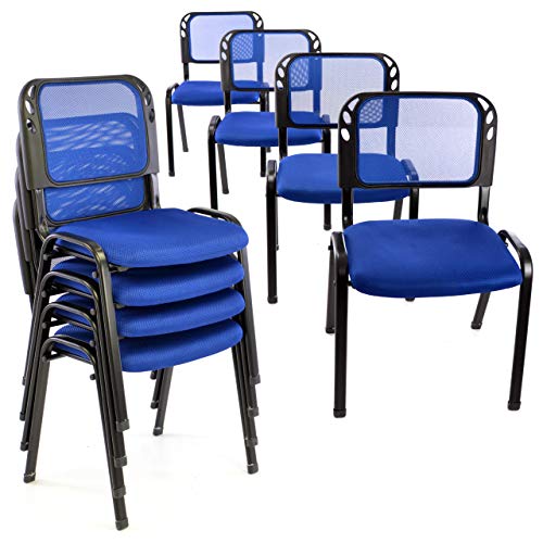 Nexos Trading 8er Set Bürostuhl Konferenzstuhl Besucherstuhl blau gepolsterte Sitzfläche stapelbar 52,5 x 45 x 80 cm Stapelstuhl Metallrahmen schwarz von Nexos Trading