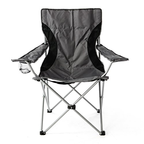 Nexos Campingstuhl Faltstuhl grau schwarz mit Armlehne Getränkehalter Angelstuhl bis 150 kg Tragetasche Polyester Stahlrohr Accessoires-Netz stabil wasserabweisend 90x47x47 cm von Nexos Trading