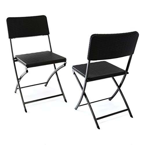 Nexos GM34531_SL2 Klappstuhl 2er Set schwarz in Rattan-Optik Gartenstuhl Balkonstuhl 80 x 40 cm Campingstuhl Bistrostuhl von Nexos