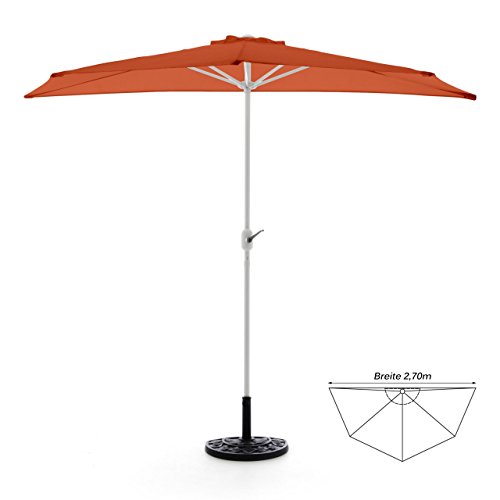 Nexos Komplett-Set Sonnenschirm Terracotta Halb-Schirm Balkonschirm Wandschirm halbrund 2,70m mit passendem Schirmständer und Schirmschutzhülle von Nexos Trading