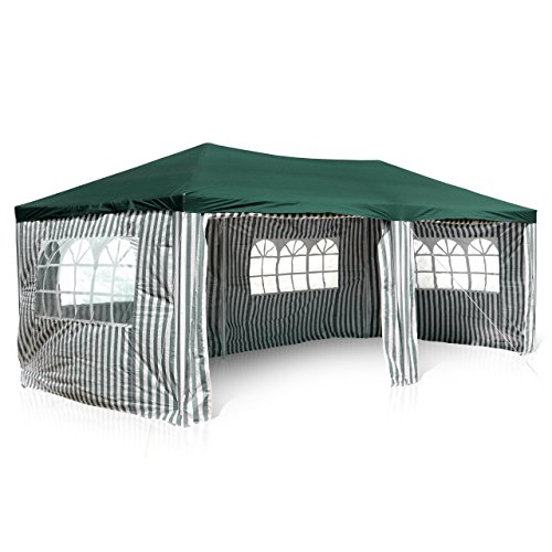 Nexos GM36076 PE-Pavillon Partyzelt mit 4 Seitenteilen und 2 Eingängen für Garten Terrasse Feier oder Fest als Unterstand Plane 110g/m² wasserdicht 3 x 6 m grün von Nexos