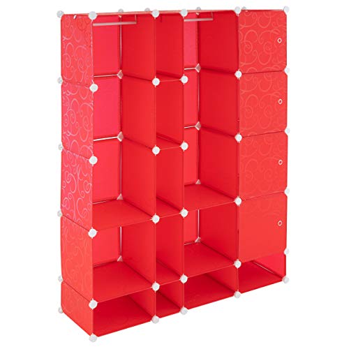 Nexos Kleiderschrank Garderobenschrank rot 161x127x37cm Steckregal DIY stapelbares Stufenregal erweiterbares Kastenregal mit Türen und Ablagefächern von Nexos