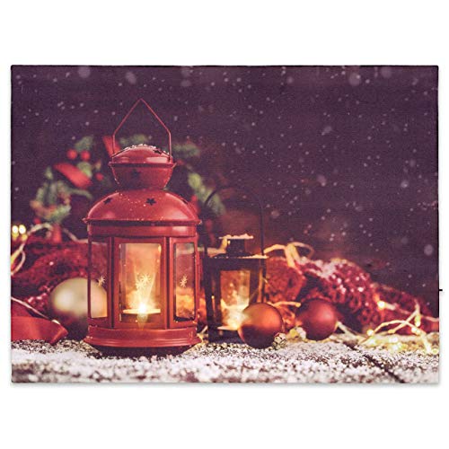 Nexos Trading LED Wandbild Leinwandbild Beleuchtung 30x40cm X-Mas Laternen Fotodruck Kunstdruck Leuchtbild Weihnachten Batterie Winteridylle Effekt-LED Advent von Nexos Trading