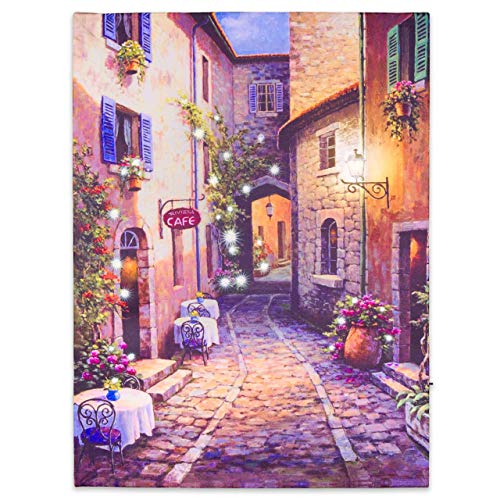 Nexos Trading LED Wandbild Leinwandbild mit Beleuchtung Fotodruck Altstadt 30x40 cm Kunstdruck Leuchtbild mediterrane Sommer Süden mit Glasfaser-LED Italien Rom von Nexos Trading