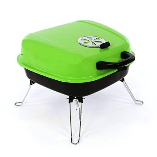 Nexos Mini Koffer-Grill Holzkohlegrill für Garten Terrasse Camping Festival Picknick Party BBQ Barbecue ca. 34 x 36 cm Grillfläche grün von Nexos Trading