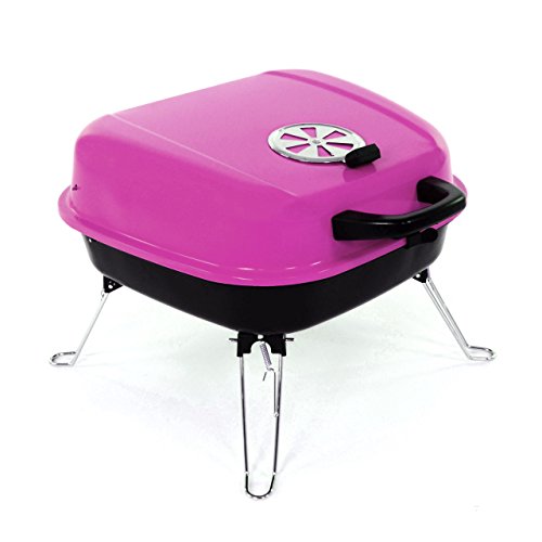 Nexos Mini Koffer-Grill Holzkohlegrill für Garten Terrasse Camping Festival Picknick Party BBQ Barbecue ca. 34 x 36 cm Grillfläche pink von Nexos Trading