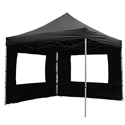 Nexos Profi Faltpavillon Partyzelt Pavillon 3x3 m mit 4 Seitenteilen - hochwertige Ausführung - wasserdichtes Dach mit PVC-Coating - 270 g/m² incl. Tragetasche und Zubehör – Farbe: schwarz von Nexos Trading