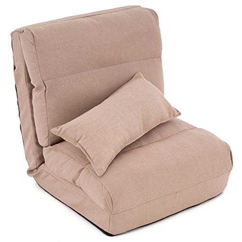 Nexos Trading Schlafsessel 220x60x14 cm verstellbar Comfort Jugendsessel Gästebett klappbar Sitzsack Klappbett Sessel mit Kissen Bodensofa Lounger Einzelsofa Multifunktionsstuhl Farbe wählbar (Khaki) von Nexos Trading