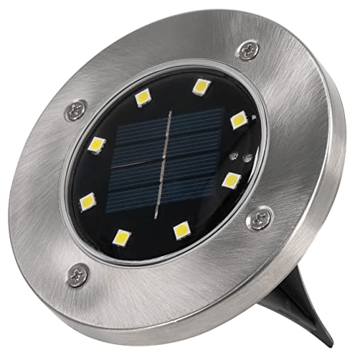 Solar Bodenstrahler mit 8 LED weiß aus Edelstahl Einbauleuchte 12 cm Wegbeleuchtung Wegmarkierung Gartenbeleuchtung Gehweg Treppenlicht von Nexos Trading