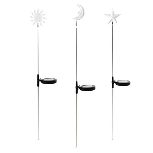 Nexos Solarlampe 3er Set Sonne Mond Stern LED Farbwechsel Gartenbeleuchtung Dekoration Solar Leuchte Solarstecker Kunststoff Edelstahl 80 cm von Nexos Trading