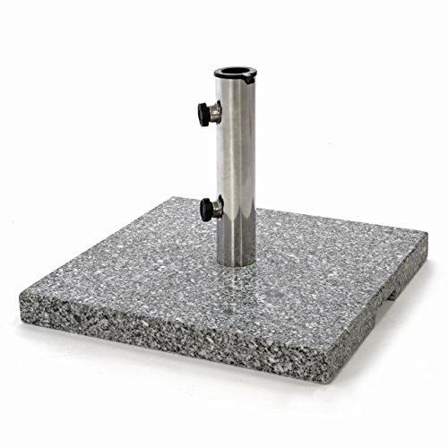 Nexos Sonnenschirmständer 25kg polierter Granit Edelstahl eckig 45 x 45 cm Schirmständer mit Griffmulden und Reduzierringen für Schirme bis 3m Durchmesser geeignet von Nexos Trading