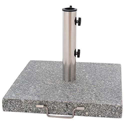 Nexos Sonnenschirmständer 30kg polierter Granit Edelstahl eckig 45 x 45 cm Schirmständer mit Griff und Rollen von Nexos Trading