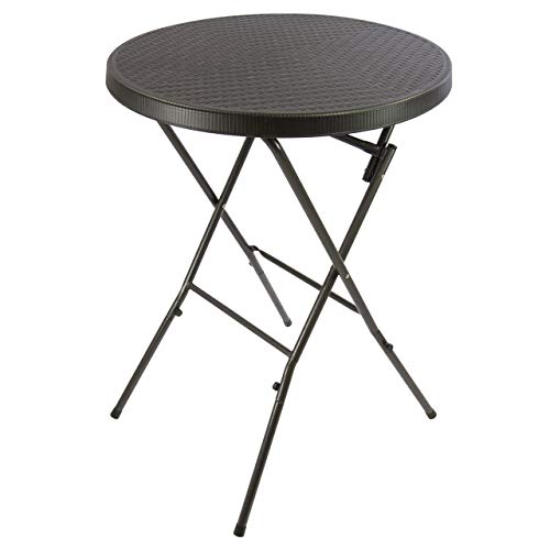 Nexos Stehtisch 110 cm Partytisch Rattan-Optik rund klappbar Bistrotisch Empfang Klapptisch Kunststoff Ø 80 cm Metallgestell stabil abwaschbar schwarz braun weiß Husse rot weiß (Kunststoff, Schwarz) von Nexos