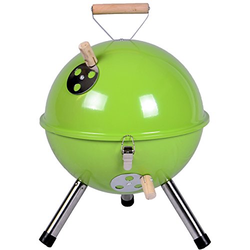 Nexos YG00263_G Mini Grill Kugelgrill Holzkohlegrill für Garten Terrasse Camping Festival Picknick BBQ Barbecue Ø 30 cm grün von Nexos