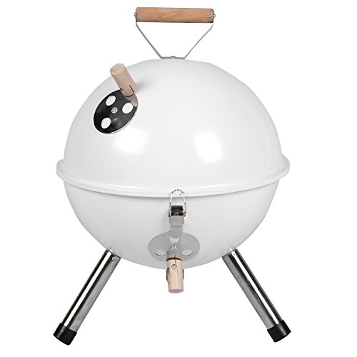 Nexos YG00263 Mini Grill Kugelgrill Holzkohlegrill für Garten Terrasse Camping Festival Picknick BBQ Barbecue Ø 30 cm weiß von Nexos