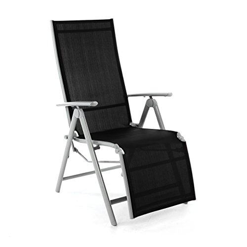 Nexos ZGC34464 Stuhl Liegestuhl Klappstuhl mit Fußstütze für Garten Terrasse, aus Aluminium Textilene, schwarz silber von Nexos Trading