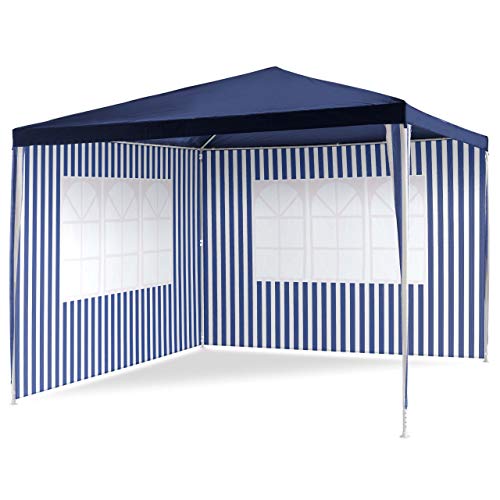 PE-Pavillon Partyzelt mit 2 Seitenteilen für Garten Terrasse Markt Camping Festival als Unterstand und Plane, wasserdicht 3 x 3 m blau von Nexos Trading