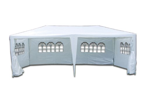 PE-Pavillon Partyzelt mit 4 Seitenteilen und 2 Eingängen für Garten Terrasse Feier oder Fest als Unterstand Plane 110g/m² wasserdicht 3 x 6 m weiss von Nexos Trading