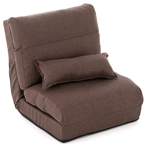 Nexos Trading Schlafsessel 220x60x14 cm verstellbar Comfort Jugendsessel Gästebett klappbar Sitzsack Klappbett Sessel mit Kissen Bodensofa Lounger Einzelsofa Multifunktionsstuhl Farbe wählbar (Braun) von Nexos Trading