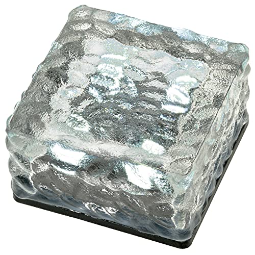 Solar Glasstein Pflasterstein Bodenleuchte Dekoleuchte mit 4 LED 10 x 10 x 4,5 cm robustes Milchglas mit Akku & Dämmerungssensor weiß von Nexos Trading