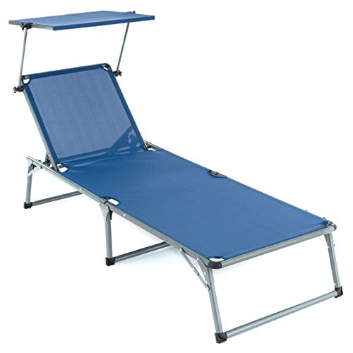 Nexos Trading Sonnenliege XXL Sonnendach 192x66x31 cm Alu Campingliege klappbar (blau) von Nexos Trading