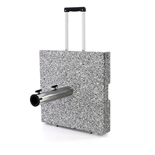 Nexos Trading Sonnenschirmständer Granit Grau eckig mit Trolley-Griff, Rollen, Reduzierhülsen, Edelstahlrohr poliert 45 x 45 cm 40 kg. Für Schirme bis 3,5 m von Nexos Trading
