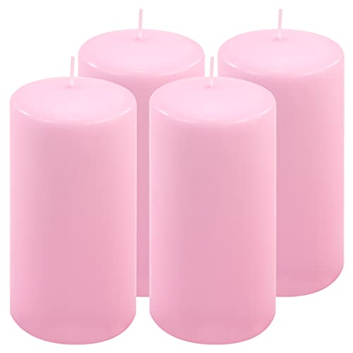 Stumpenkerze Höhe 15 cm Ø 7,5 cm lange Brenndauer Rund-Kerze Säulenkerzen Kerzen-Deko Tafelkerzen Weihnachts-Kerzen Hochzeit Xmas (pink, 4) von Nexos Trading