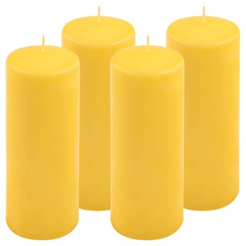 Stumpenkerze Höhe 20 cm Ø 7,5 cm lange Brenndauer Rund-Kerze Säulenkerzen Kerzen-Deko Tafelkerzen Weihnachts-Kerzen Hochzeit Xmas (gelb, 4) von Nexos Trading