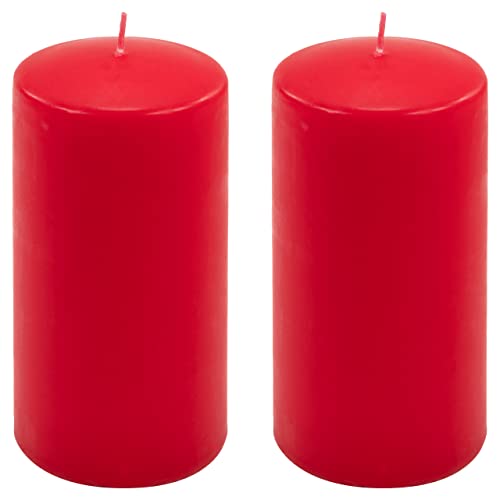 Stumpenkerze rot Höhe 15 cm Ø 7,5 cm lange Brenndauer Rund-Kerze Säulenkerzen Kerzen-Deko Tafelkerzen Weihnachts-Kerzen Hochzeit (2) von Nexos Trading