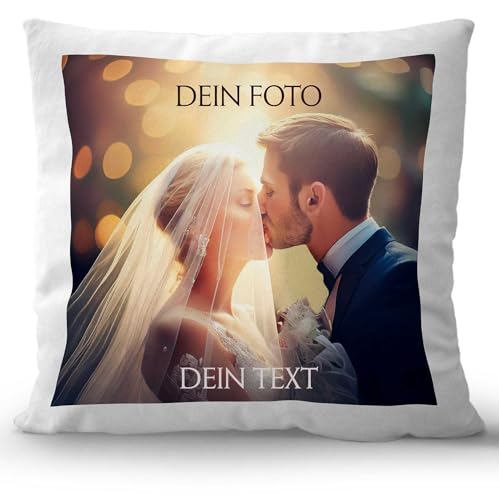 Next Ferry - Kissen personalisiert mit Foto & Wunschtext - Fotokissen mit Bezug - 40 x 40 Bezug mit Foto Bedrucken Lassen - personalisiertes Kissen in Deutschland gedruckt von Next Ferry