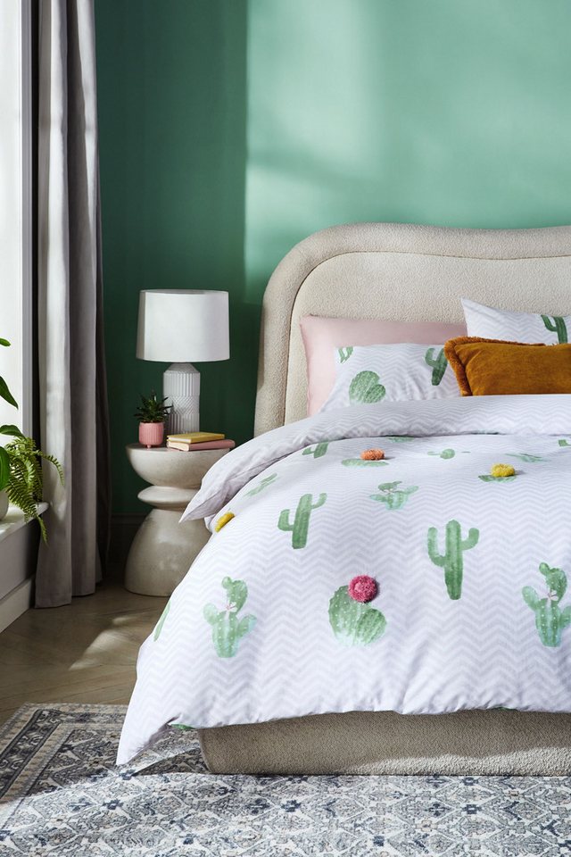 Bett-Set, Bettgarnitur mit Kaktusdesign und Bommeln, Next, Bezug: Polyester (recycelt), Baumwolle von Next