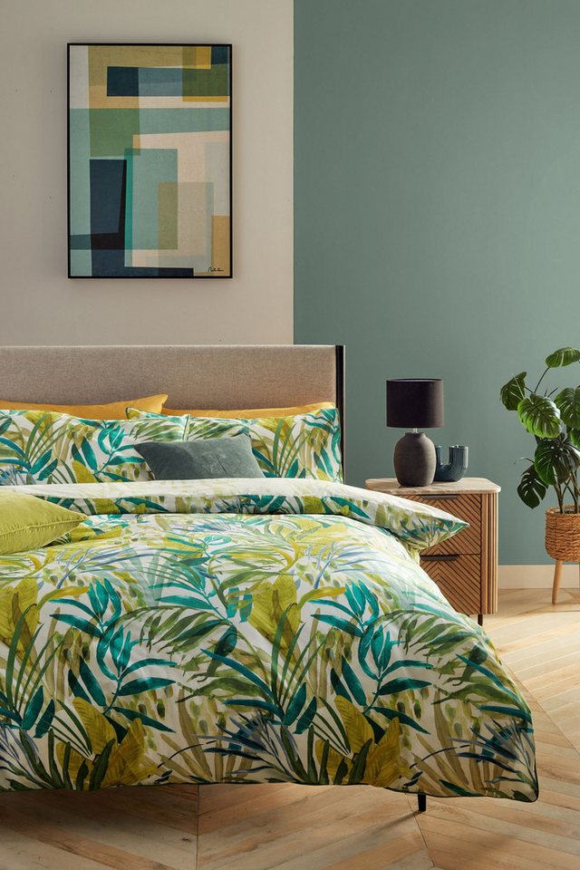 Bett-Set, Bettgarnitur mit paspelierten Kanten + Laub-Print, Next, Bezug: Baumwolle von Next