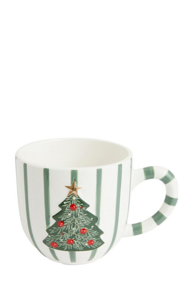 Next Becher Gestreifte Tasse mit Weihnachtsbaum, Steingut Next Becher Gestreifte Tasse mit Weihnachtsbaum, Steingut von Next