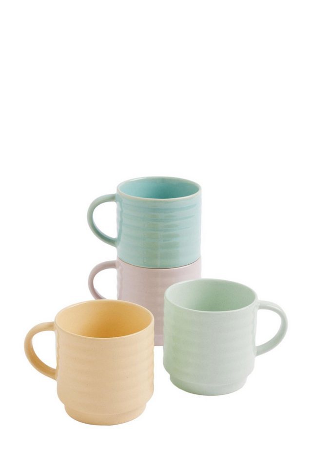 Next Becher Set mit 4 gerippten stapelbaren Tassen, Steingut von Next