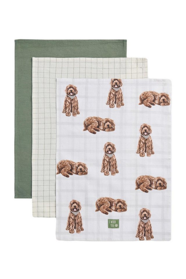Next Geschirrtuch Geschirrtücher mit Labradoodle Louie im 3er-Set, (3-tlg) von Next