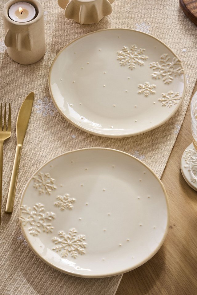 Next Servierteller Beilagenteller Schneeflocke, 2er-Set, Steingut, (2-tlg) von Next
