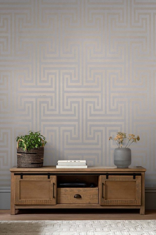 Next Vliestapete METALLIC GREEK KEY Vliestapete 10mx52cm, texturiert, 3D-Optik, (1 St), Metallischer Griechischer Schlüssel blau 10mx52cm von Next
