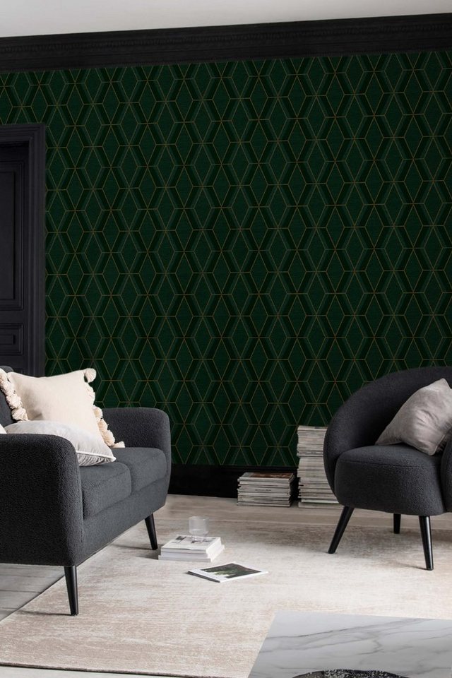 Next Vliestapete OPTICAL Geometrisch Vliestapete 10mx52cm, glatt, 3D-Optik, (1 St), Optisches Dreieck grün 10mx52cm von Next