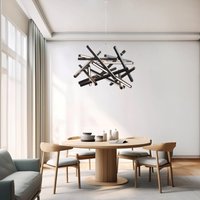 Holzleuchter Beleuchtung Torus Maxi, Moderner Hölzerner Esszimmerleuchter Mit Kugelförmiger Form, Industrieller Schwarzer Leuchter von NextLevelStudio