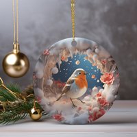 3D Rotkehlchen, Winter Vogel Keramik Ornament Für Den Weihnachtsbaum, Weihnachtsvogel Geschenk, Dekoration, Weihnachtskugel, Weihnachtsdekoration von NextUpLovelyGifts