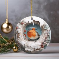 Rotkehlchen, Winter Vogel Keramik Ornament Für Den Weihnachtsbaum, Weihnachtsgeschenk, Home Decor Christbaumkugel, Weihnachtsdekoration von NextUpLovelyGifts