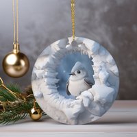 Tufted Meise 3D Winter Vogel Keramik Ornament Für Den Weihnachtsbaum, Geschenk, Home Decor Christbaumkugel, Weihnachtsdekoration von NextUpLovelyGifts