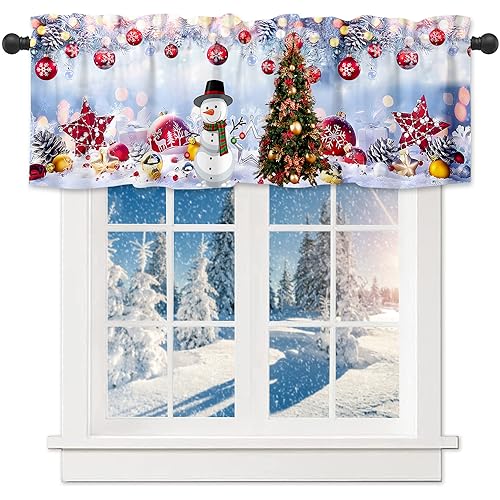 Nextchange Weihnachts-Fenstervolants Schneeflocke Schneemann mit Weihnachtsbaum Volant Küchenvorhänge mit Stangentasche Rot Schwarz Büffel Plaid Fensterbehandlungen Kurze Vorhang Paneele Dekor 137,2 x von Nextchange