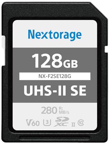 Nextorage Japanischer Hersteller UHS-II SD Karte 128GB SDXC V60 Maximale Lesegeschwindigkeit 280MB/s Maximale Schreibgeschwindigkeit 100MB/s 4K Aufnahme NX-F2SE128G Speicherkarte von Nextorage