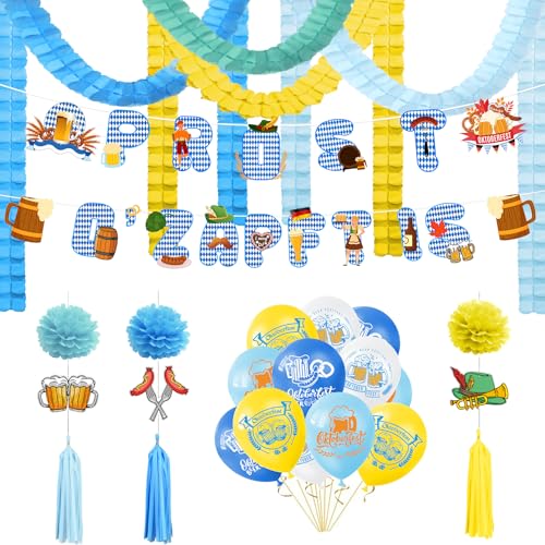 Nexum Oktoberfest Bayrische Deko Set mit O'zapft is Prost Girlande aus Wabengewebe Servietten 33x33cm Einschulung Papierservietten Schulanfang Deko Party Zubehör (AA) von Nexum