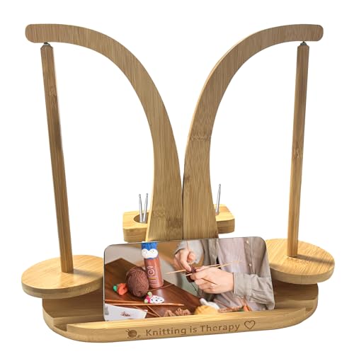 Nexum Wollabwickler Magnetisch, Wollhalter Holz mit Strickzubehör Organizer, Doppel Garnballhalter Ständer für Häkelliebhaber (Naturholzfarbe) von Nexum