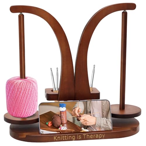 Nexum Wollabwickler Doppel Magnetisch Garnwickler Wollabwickler mit Telefonhalter Holz Garnwickler Garnrollenhalter Garnknäuelständer Geschenk für Mama Oma Strickliebhaber von Nexum